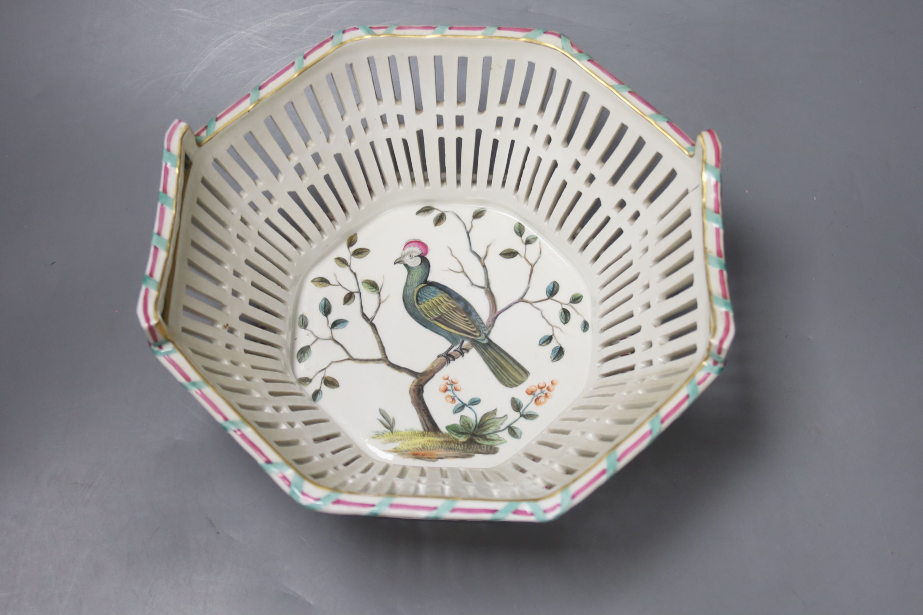 A 19th century Continental porcelain basket, diameter 24cm